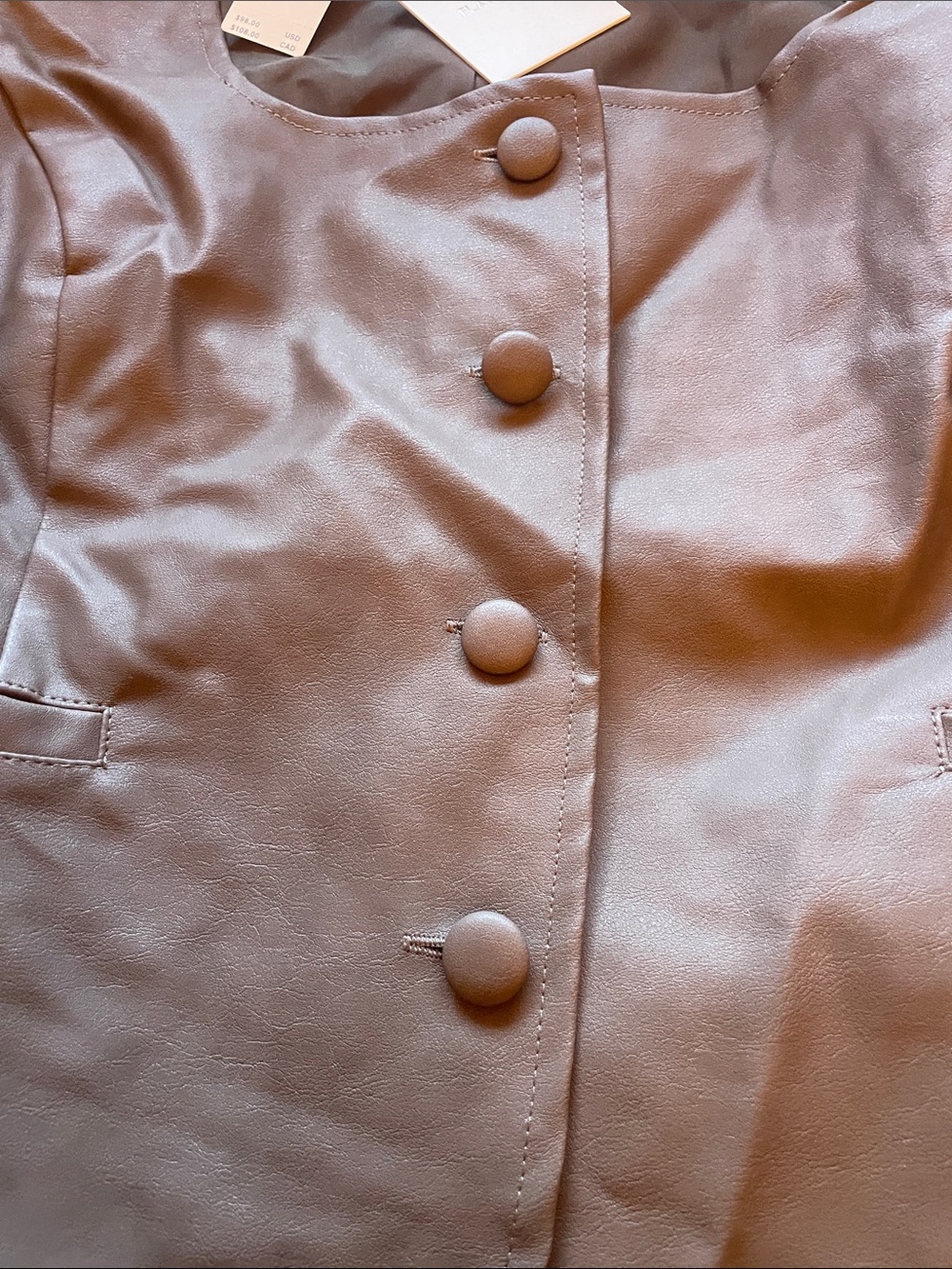 Anthropologie brown faux leather Button-Front Vest - Picture 5 of 6